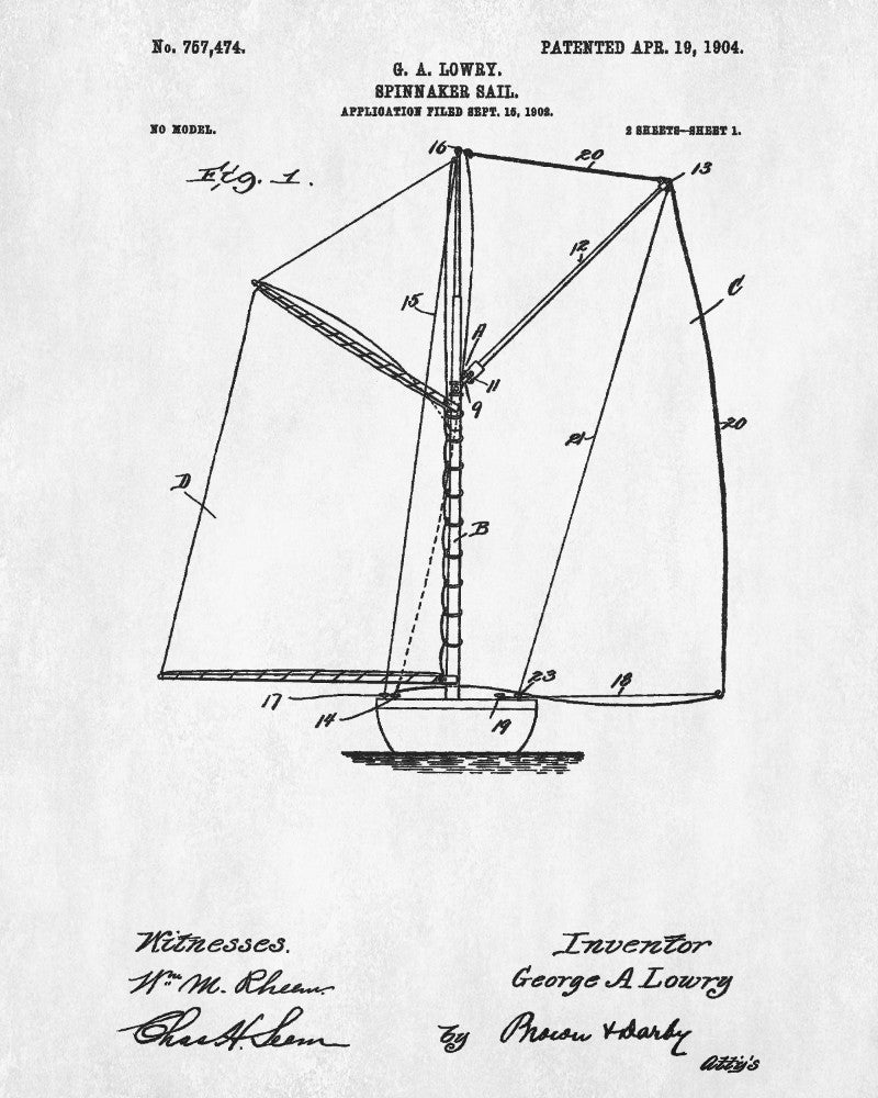 Nautical Poster Spinnaker Sail Patent Art Sailing Boat Print