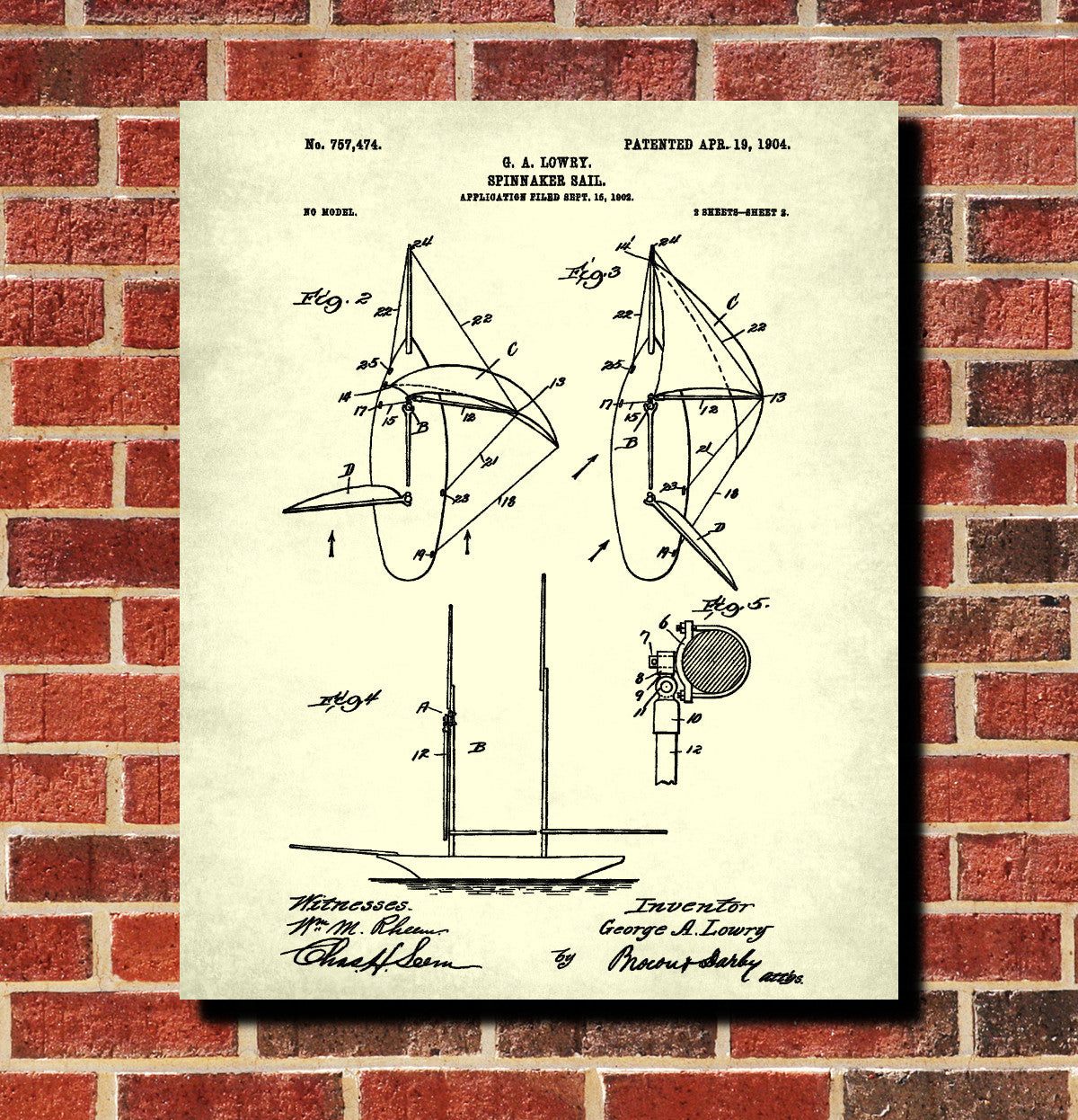 Nautical Poster Spinnaker Sail Patent Art Sailing Boat Print