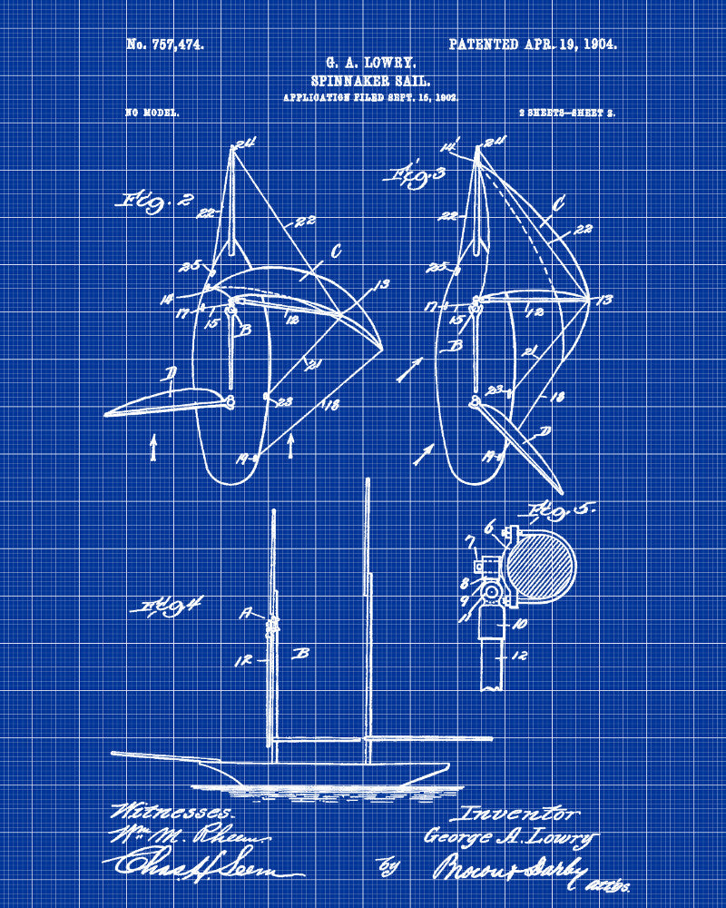 Nautical Poster Spinnaker Sail Patent Art Sailing Boat Print
