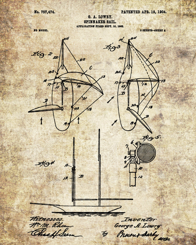 Nautical Poster Spinnaker Sail Patent Art Sailing Boat Print