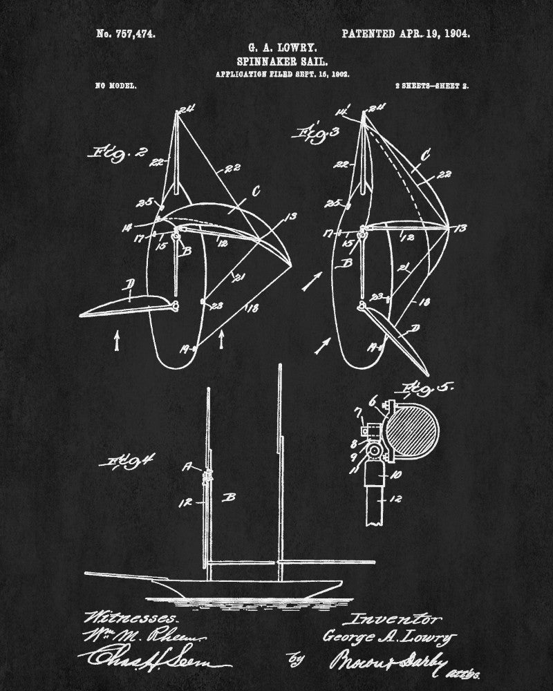 Nautical Poster Spinnaker Sail Patent Art Sailing Boat Print