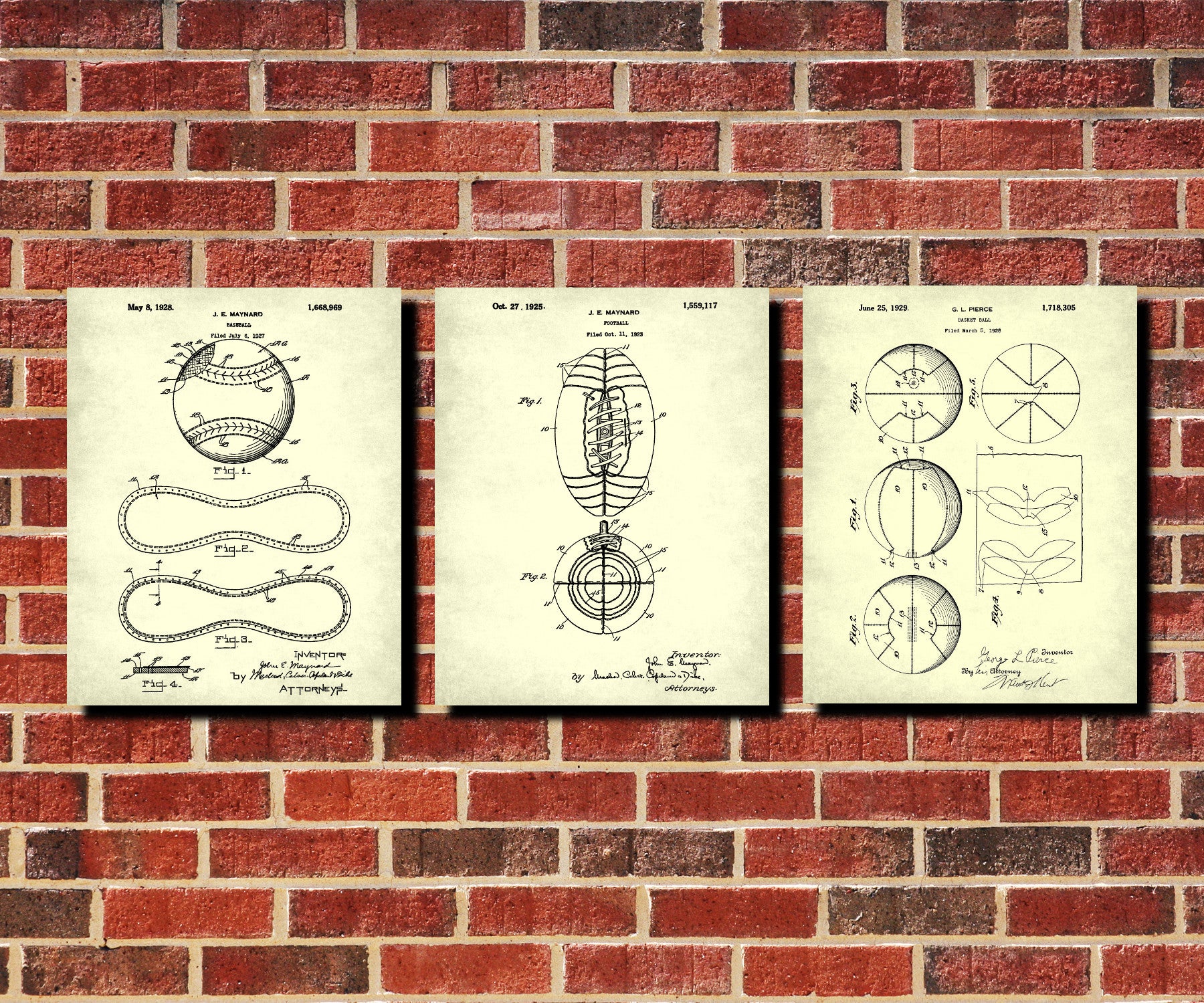 Sports Ball Patent Prints Set 3 Sports Blueprint Posters