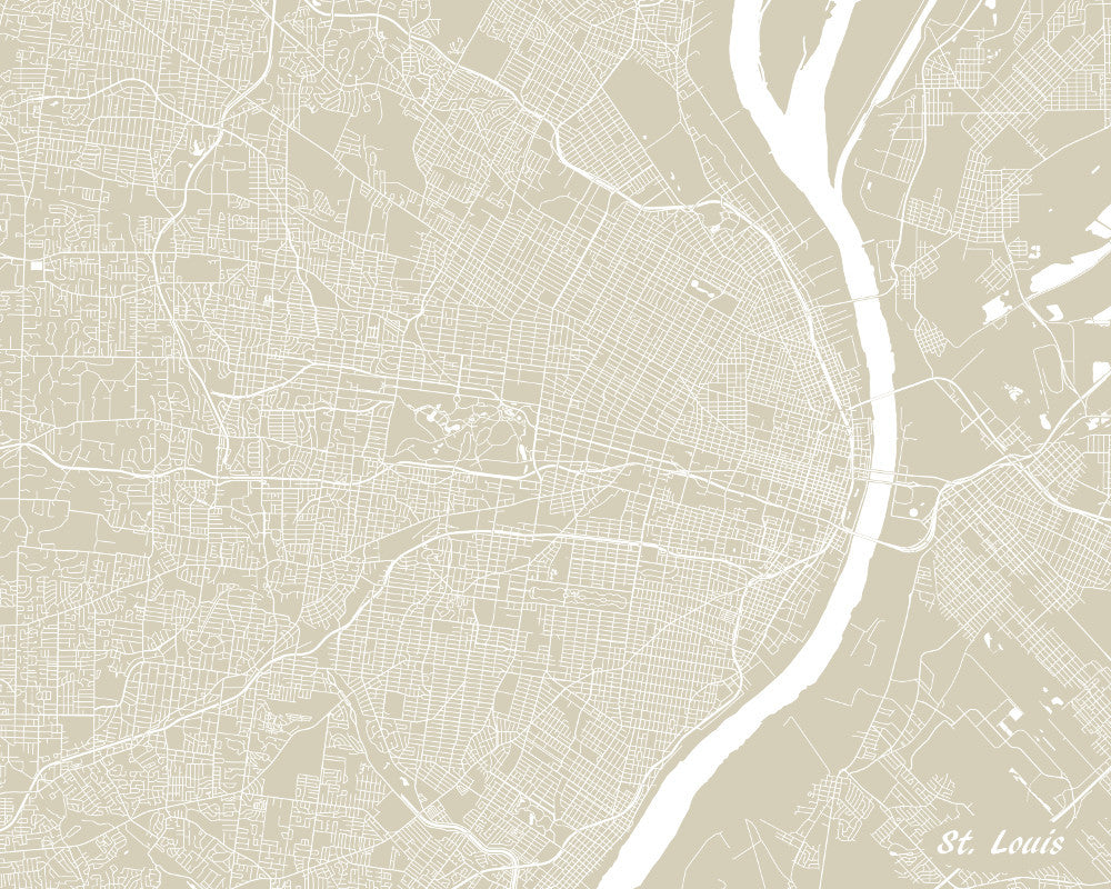 St Louis City Street Map Print Feature Wall Art Poster