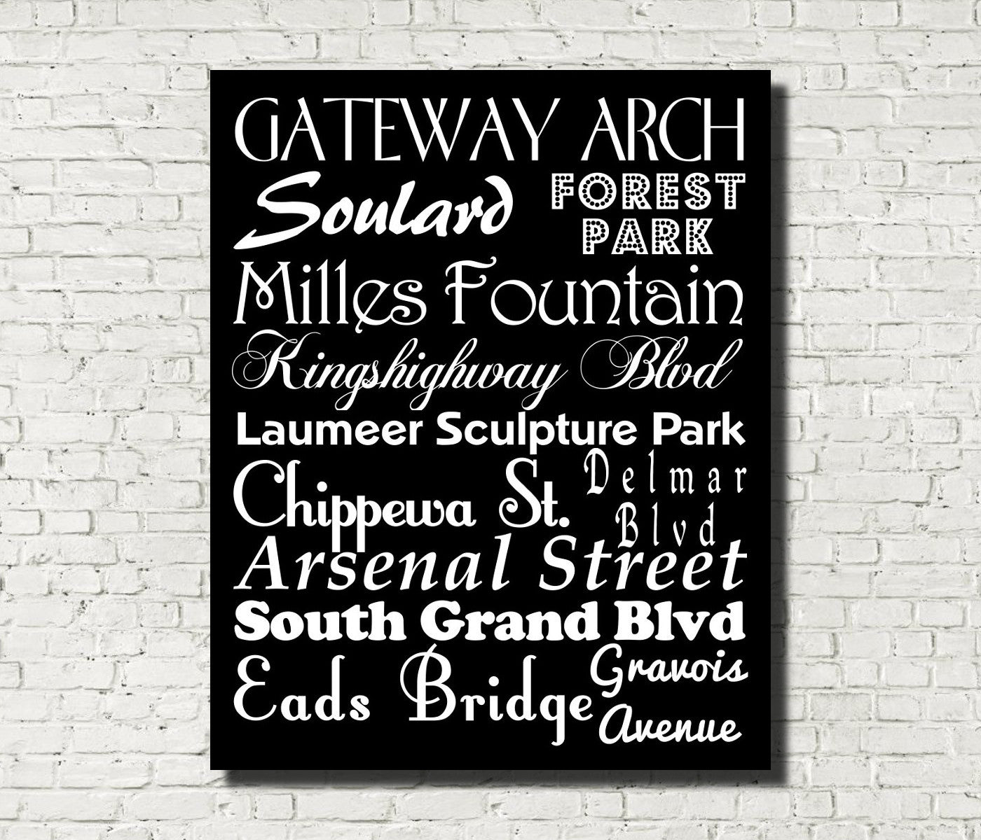 St Louis Neighbourhood Print Typography Scroll