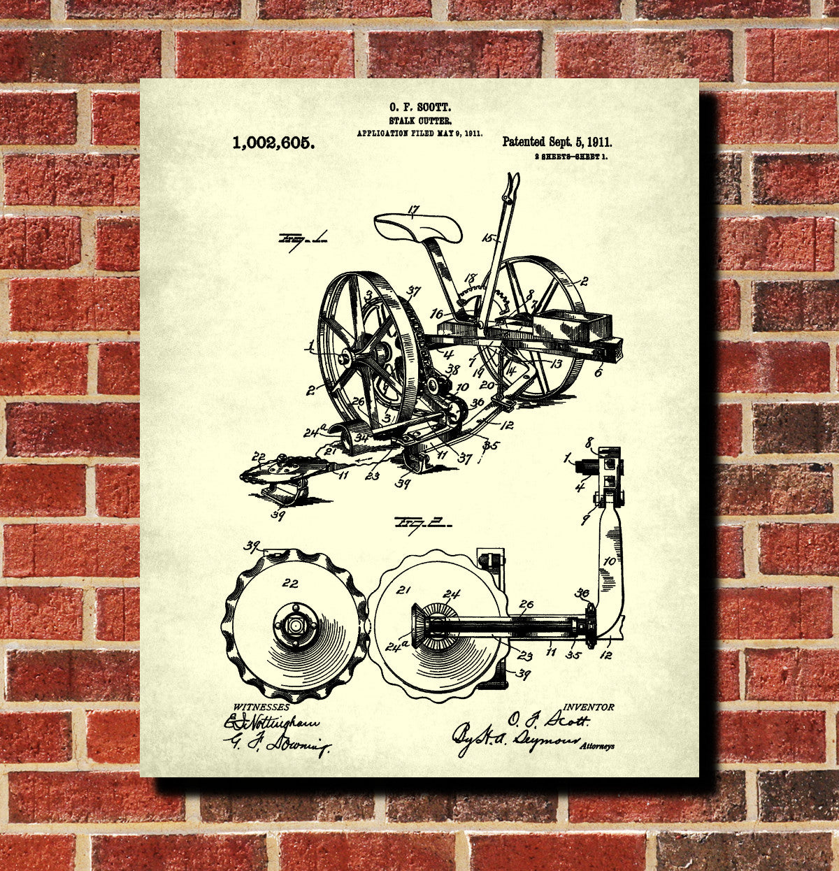 Stalk Cutter Patent Print Farm Equipment Poster Farming Print