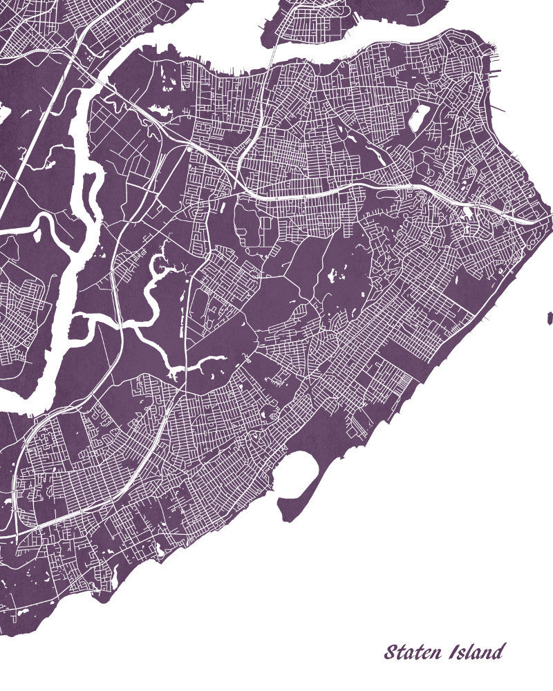 Staten Island New York City Street Map Print Feature Wall Art Poster