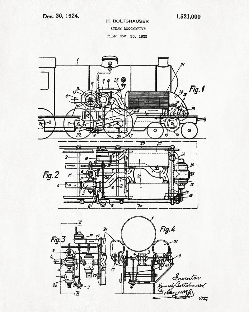 Locomotive Patent Print Steam Train Poster Salon Wall Art - OnTrendAndFab