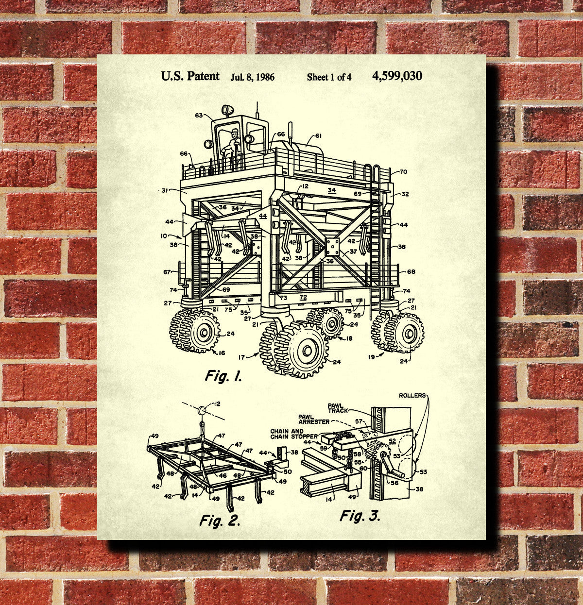 Straddle Carrier Patent Print Shipping Blueprint Poster