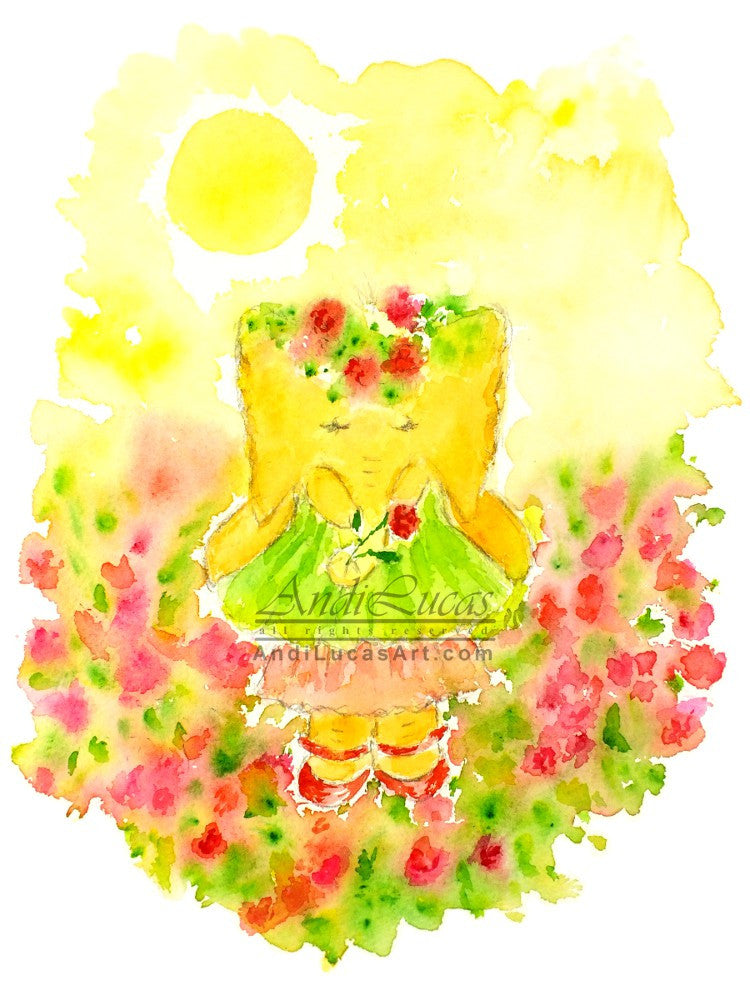 Summer Elephant Cute Children's Nursery Wall Art Print