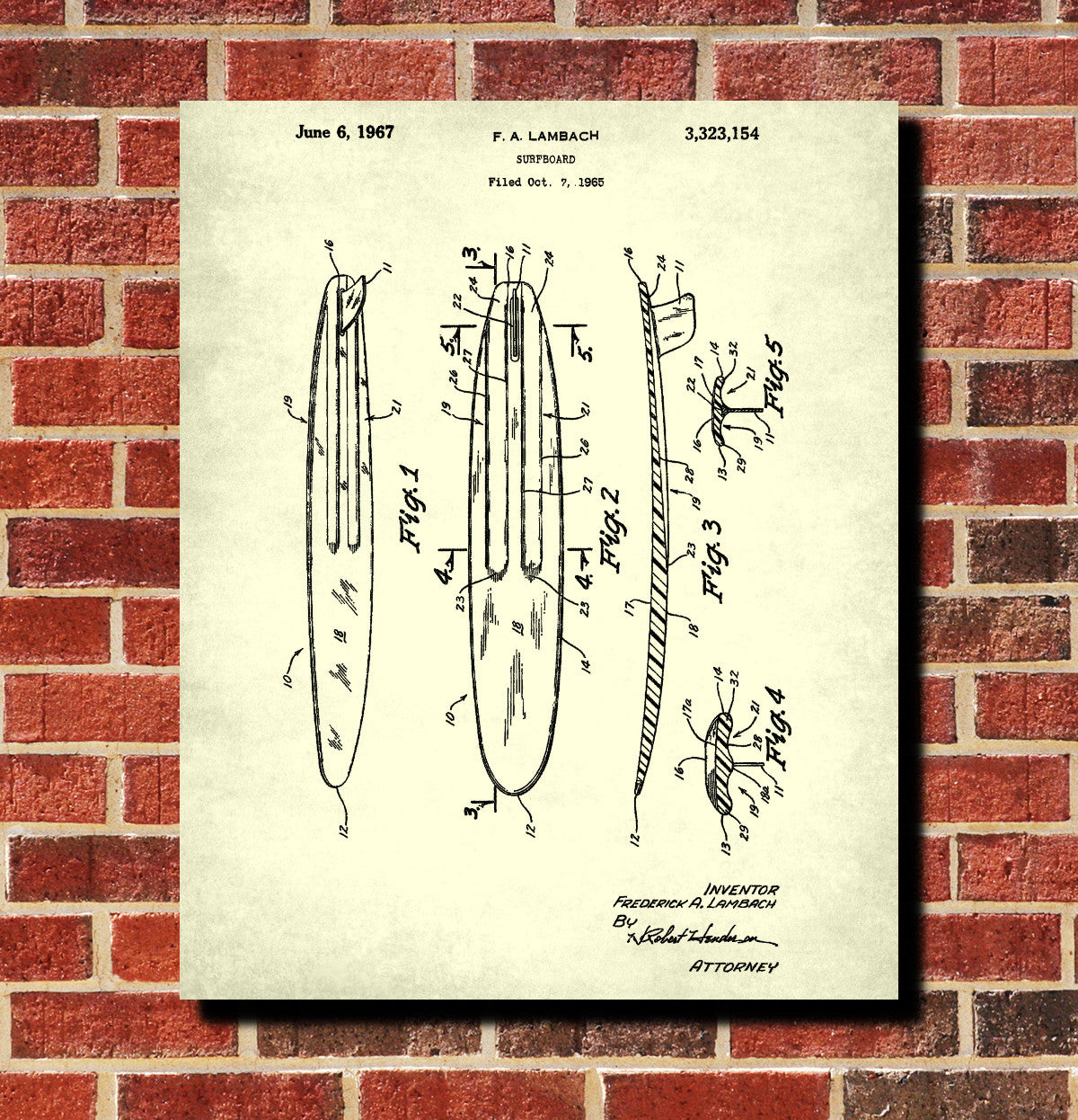 Surfboard Patent Print Sports Blueprint Poster Wall Art