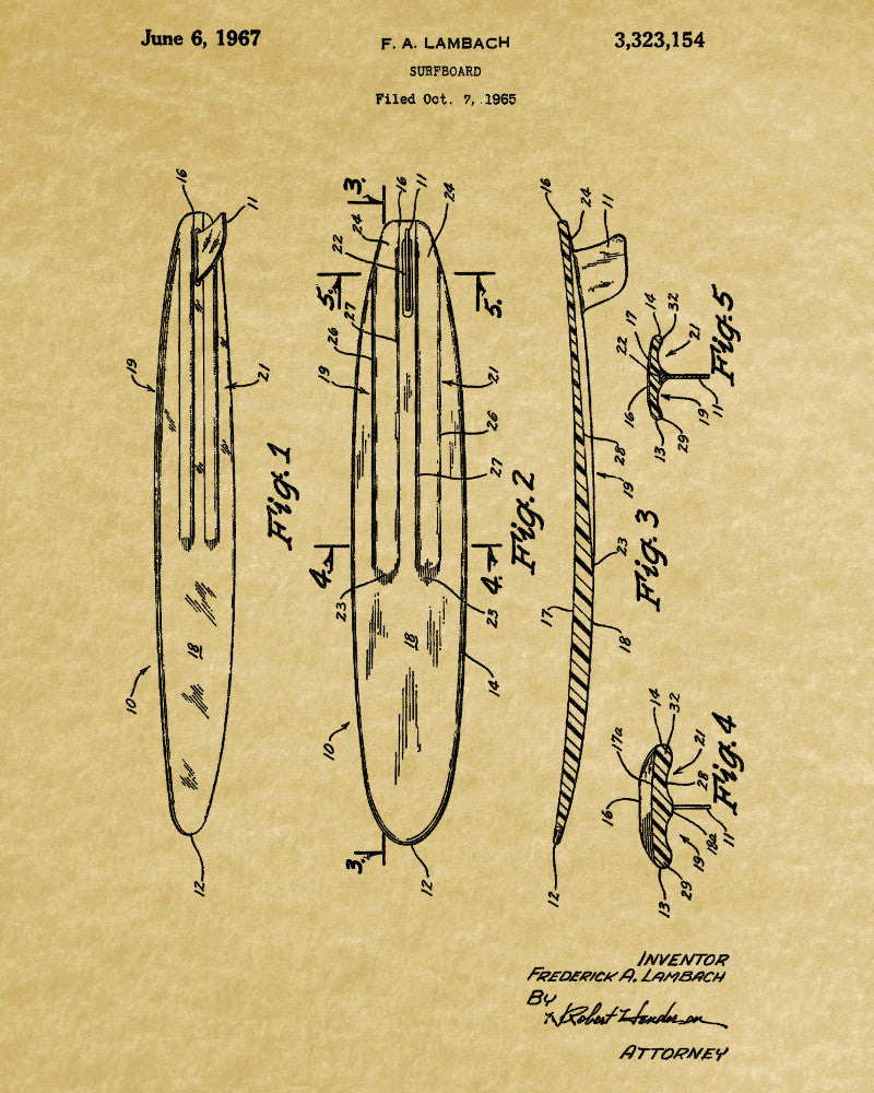 Surfboard Patent Print Sports Blueprint Poster Wall Art