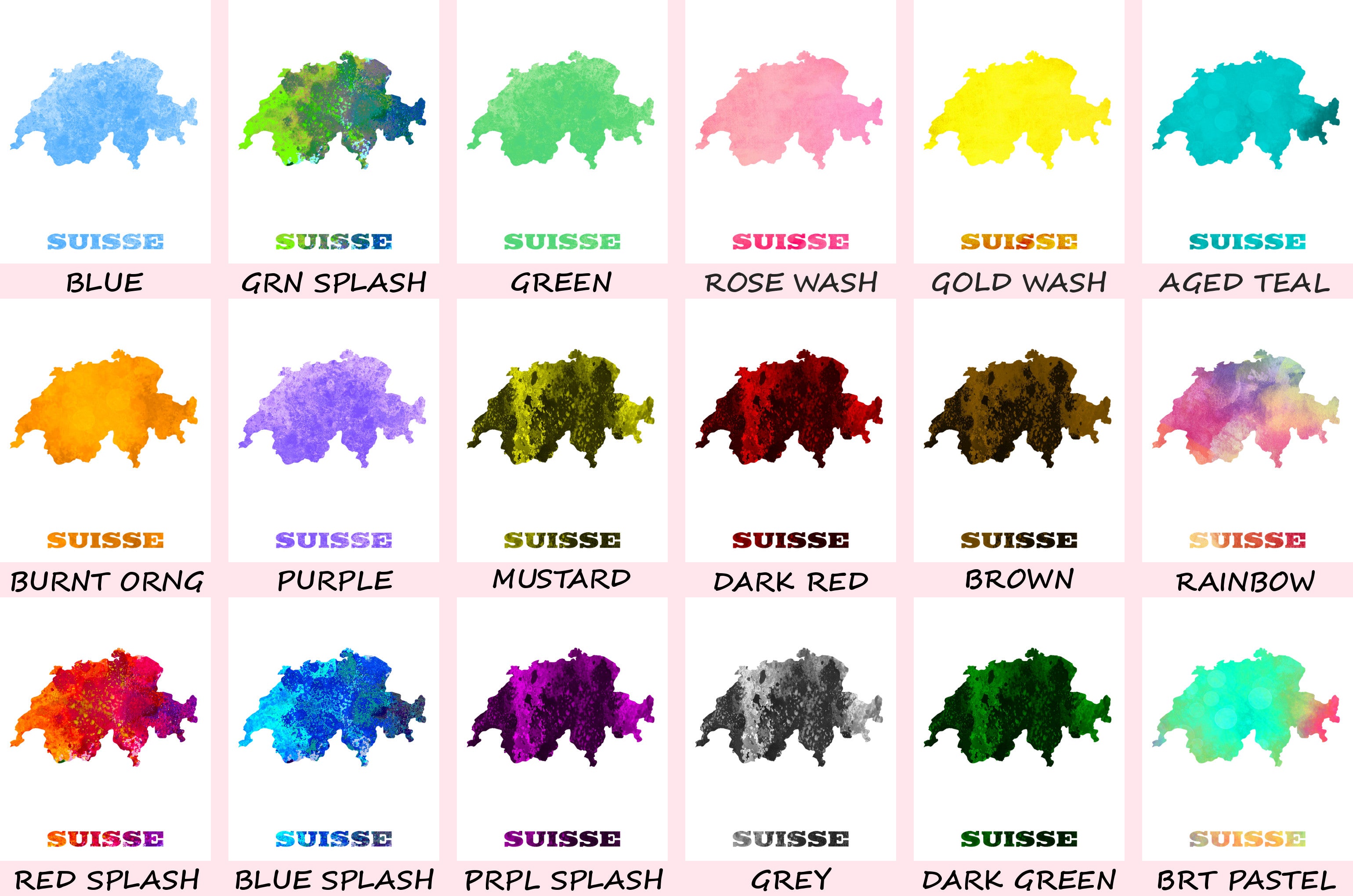 Swiss Map Print Outline Wall Map of Switzerland