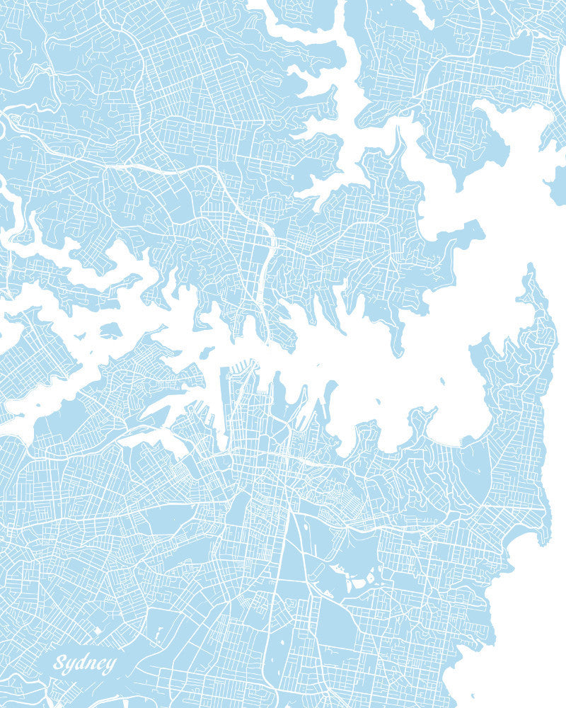 Sydney City Street Map Print Feature Wall Art Poster