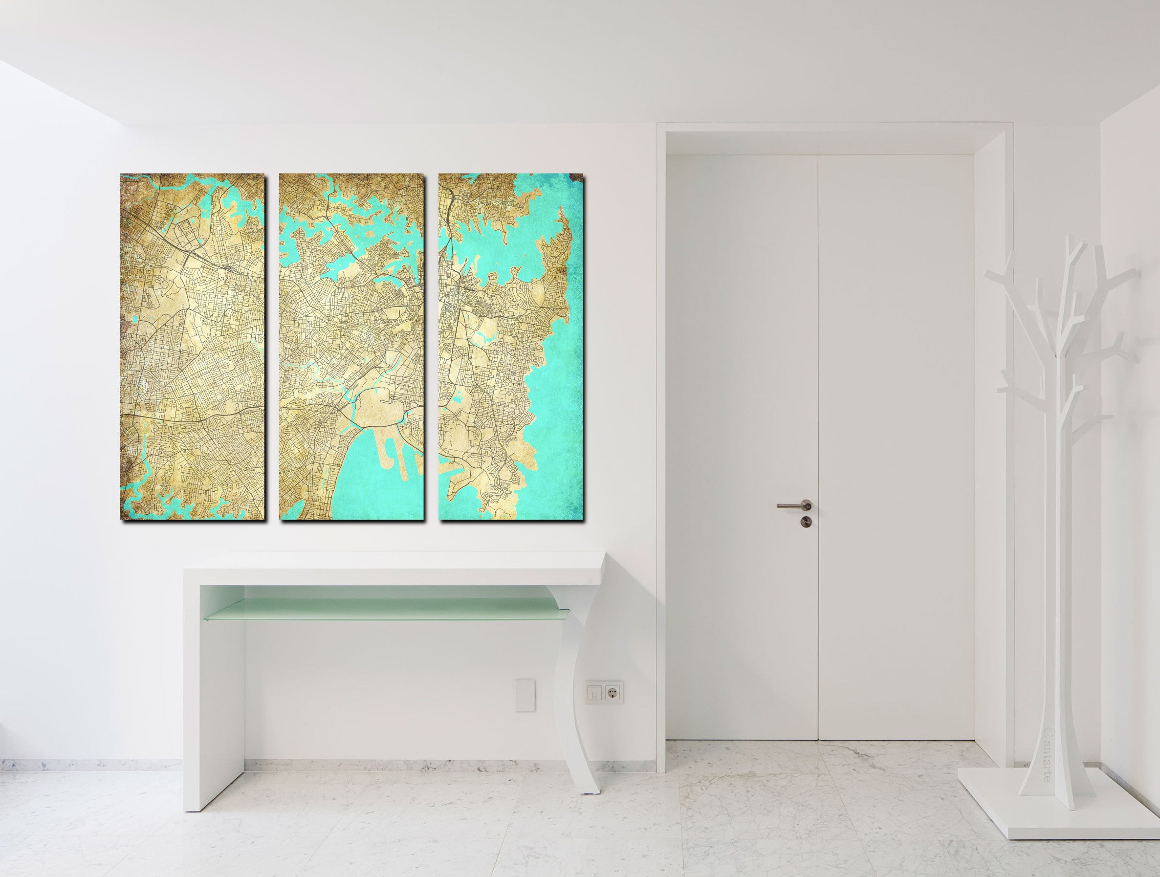 Sydney Street Map 3 Panel Canvas Wall Map
