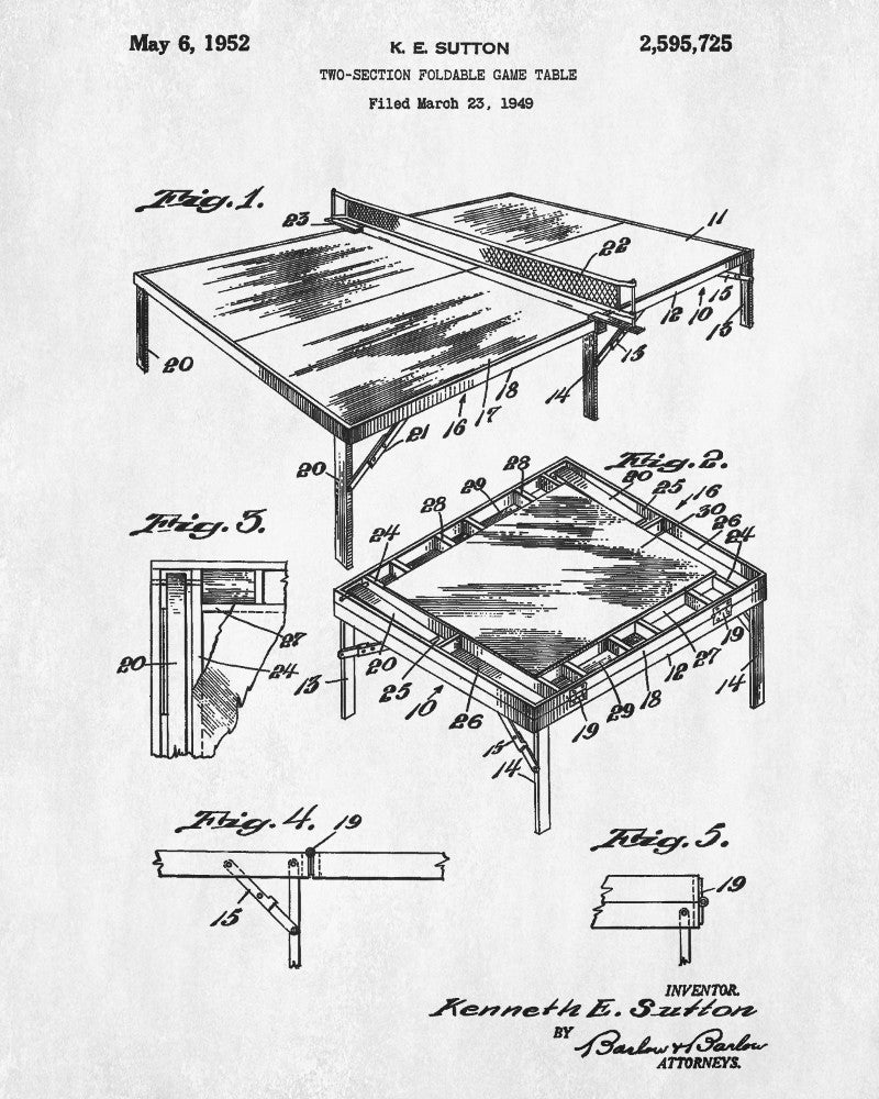 Table Tennis Patent Print Games Poster Sports Blueprint