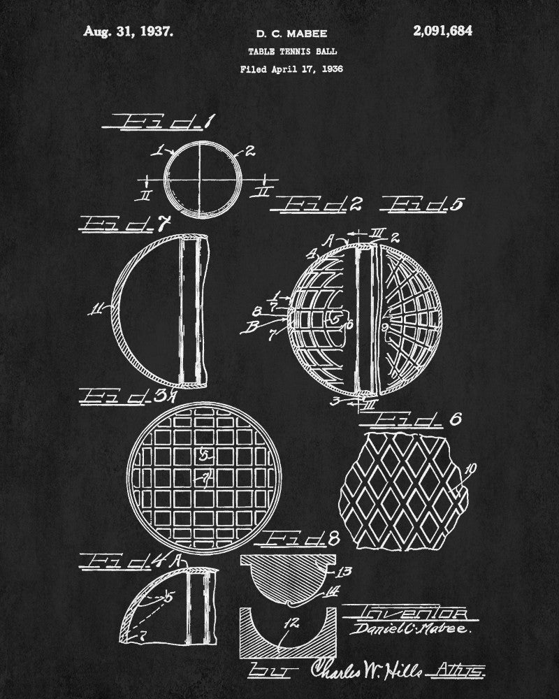 Table Tennis Ball Patent Print Games Poster Sports Blueprint
