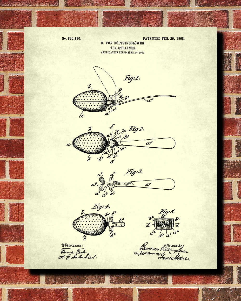 Tea Patent Print Tea Strainer Blueprint Cafe Kitchen Poster - OnTrendAndFab