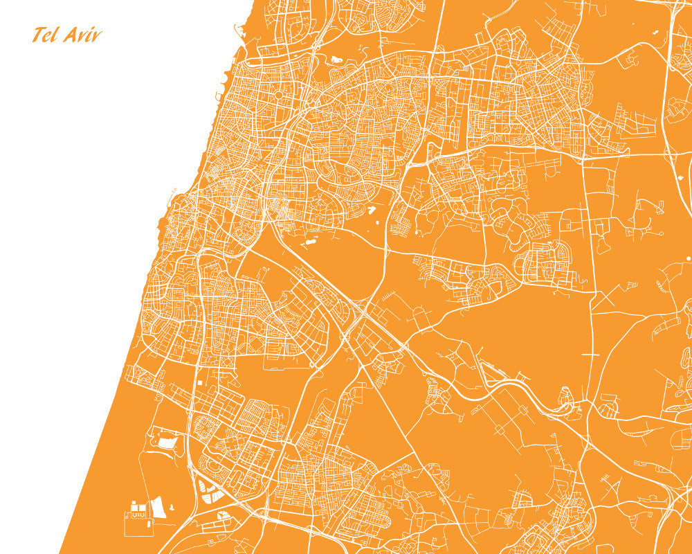 Tel Aviv City Street Map Print Feature Wall Art Poster