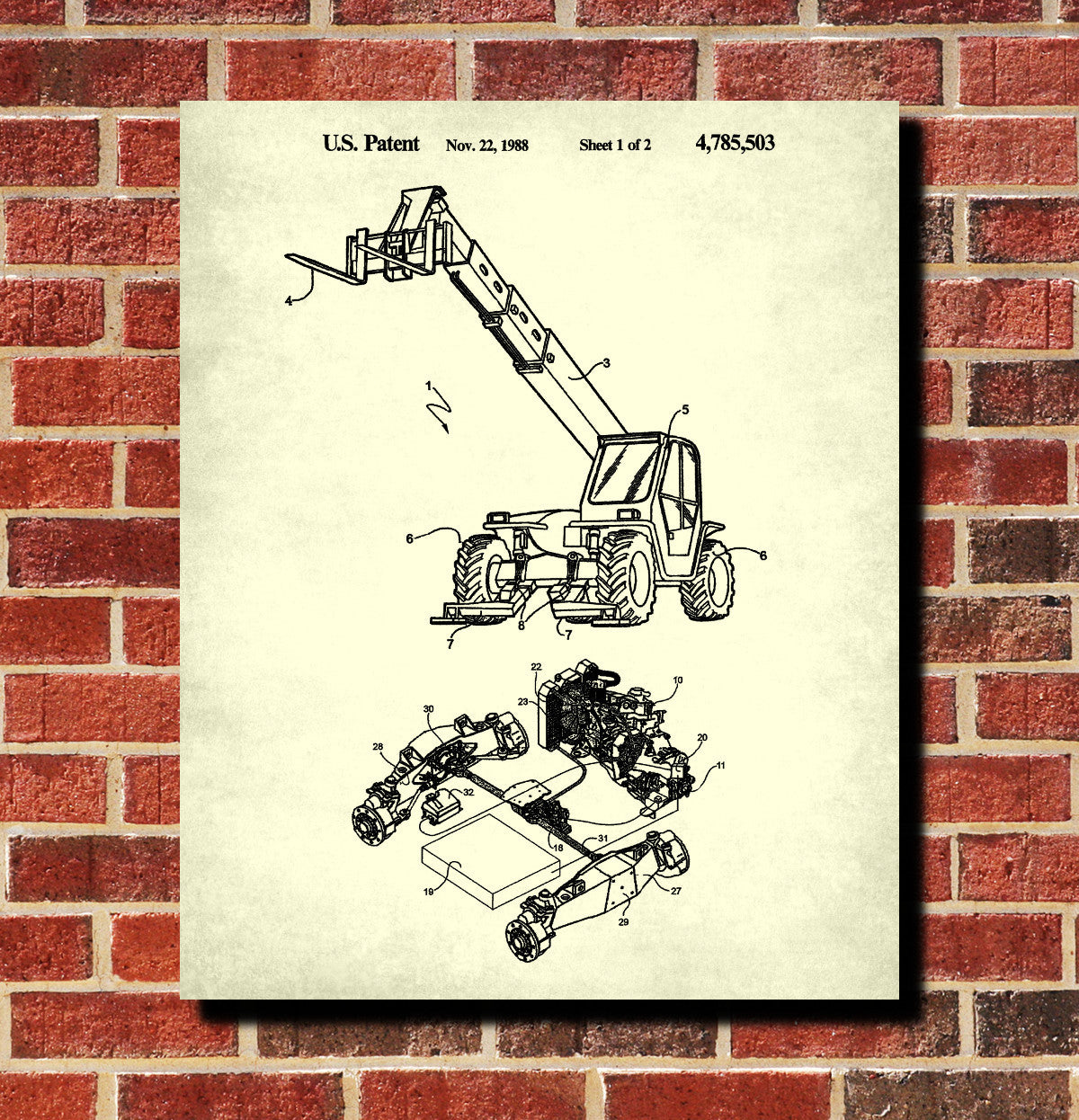 Telehandler Forklift Patent Print Construction Equipment Poster