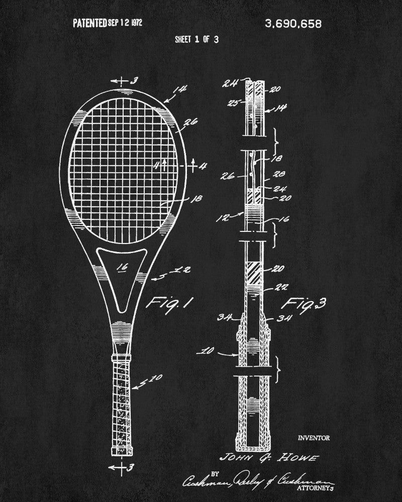 Tennis Rackets Patent Print Sports Blueprint Poster
