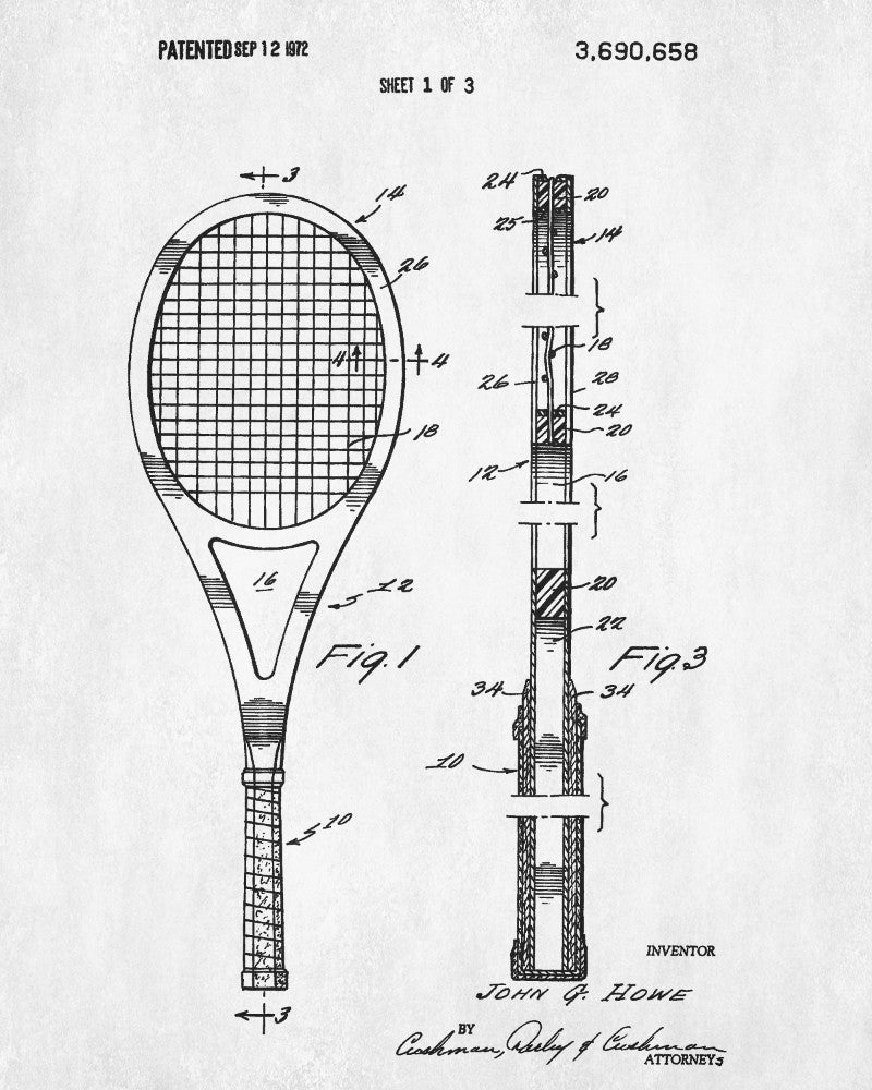 Tennis Rackets Patent Print Sports Blueprint Poster