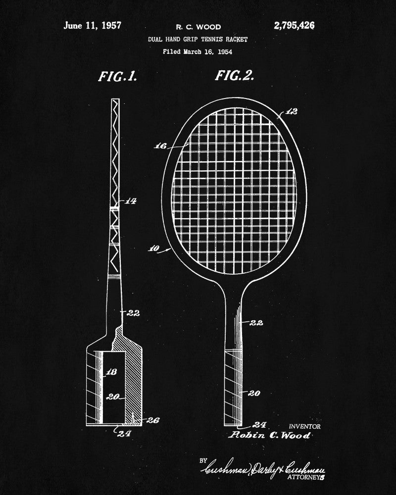 Tennis Racket Patent Print Sports Blueprint Poster - OnTrendAndFab