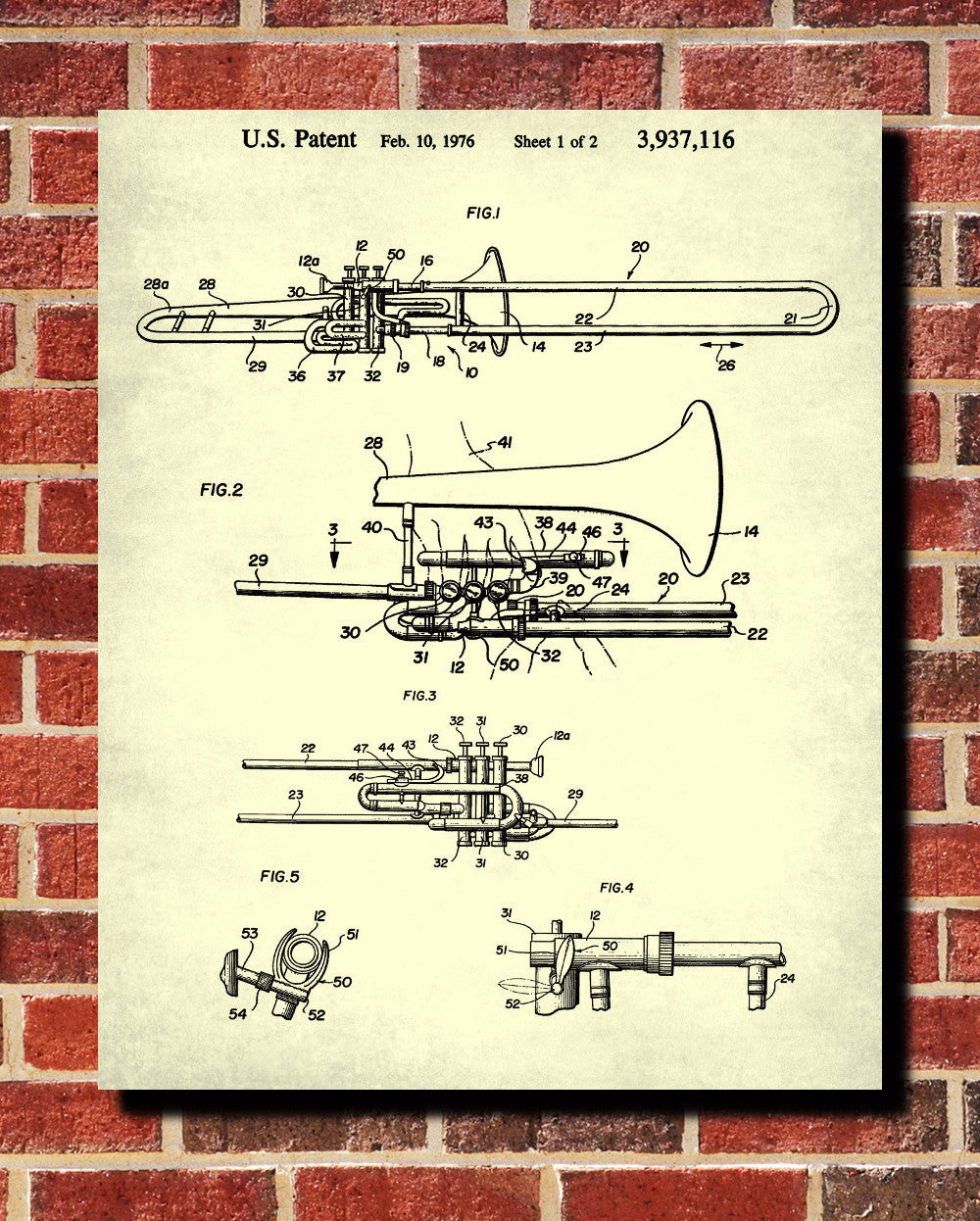Tenor Trombone Patent Print Orchestra Musical Instrument Poster