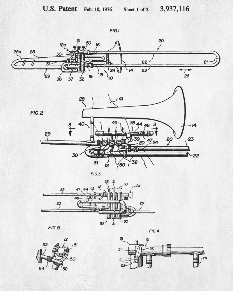 Tenor Trombone Patent Print Orchestra Musical Instrument Poster