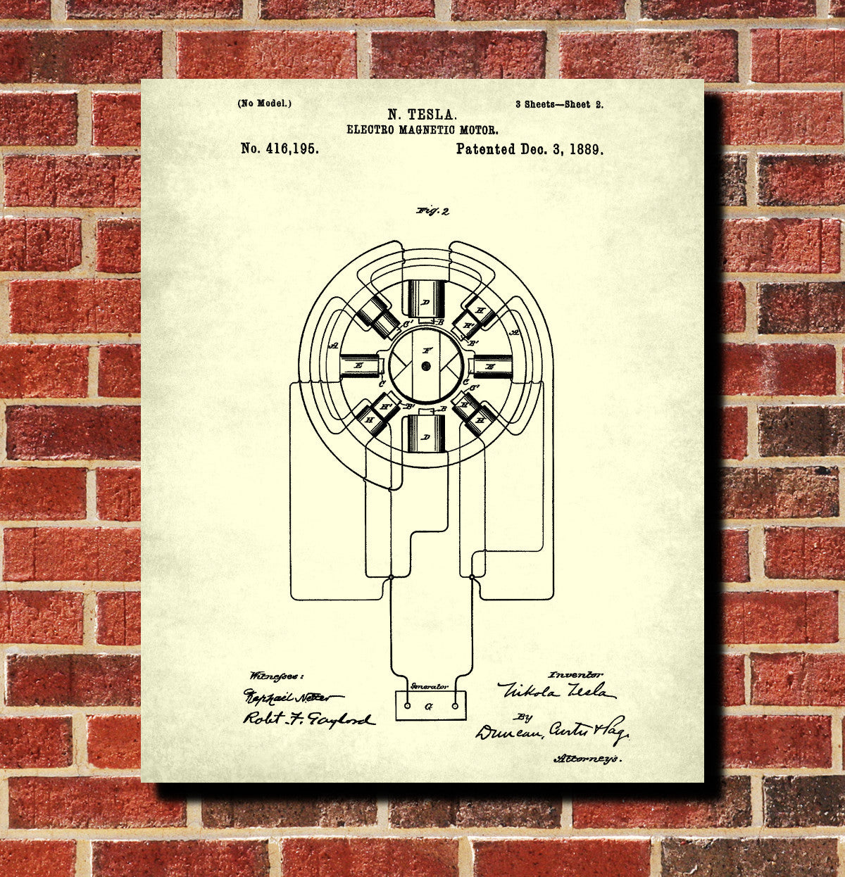 Nikola Tesla Patent Print Vintage Blueprint Electrical Design Poster