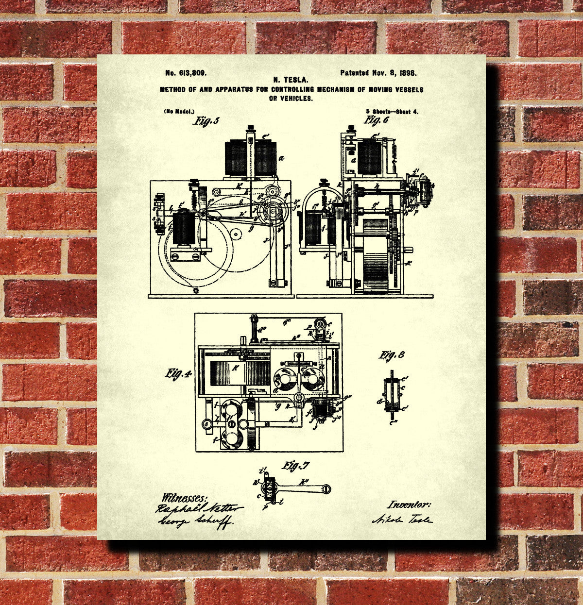 Nikola Tesla Blueprint Vintage Electrical Design Patent Print Poster
