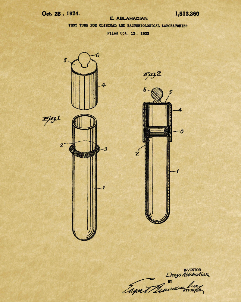 Laboratory Equipment Patent, Science Poster, Test Tube Print