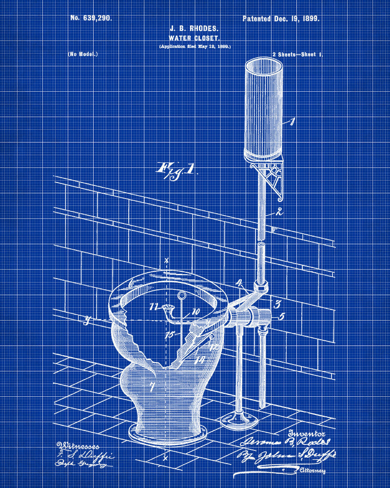 Toilet Blueprint Bathroom Art Patent Print Wall Art Poster - OnTrendAndFab