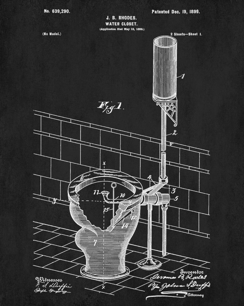 Toilet Blueprint Bathroom Art Patent Print Wall Art Poster - OnTrendAndFab