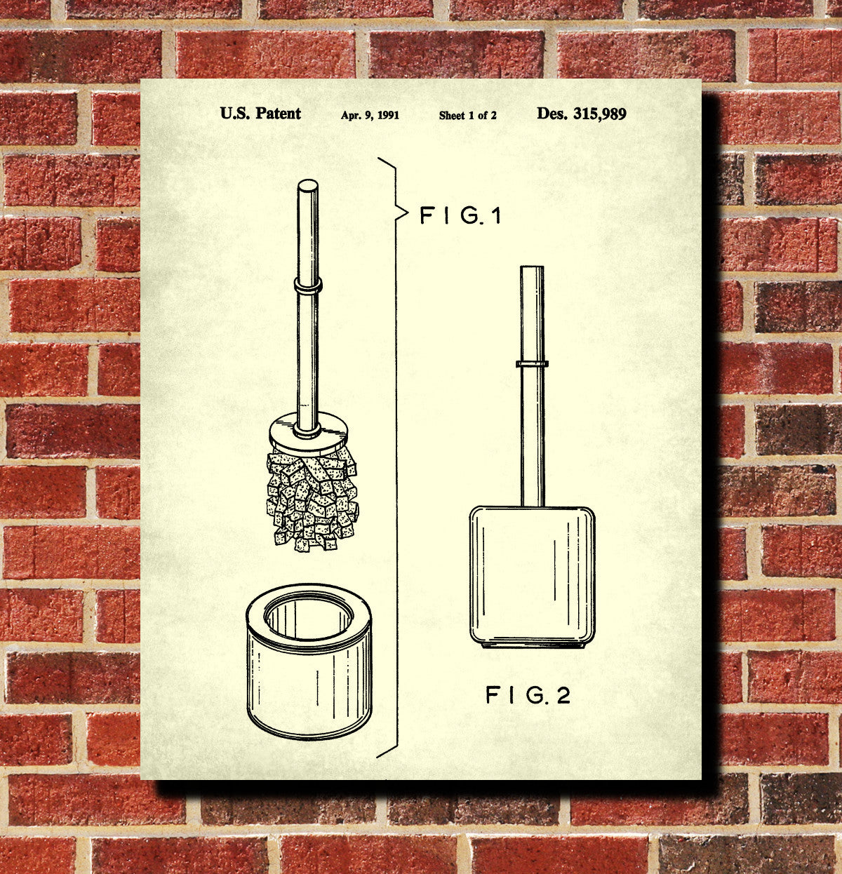 Toilet Brush Patent Print Bathroom Decor Blueprint Art Poster
