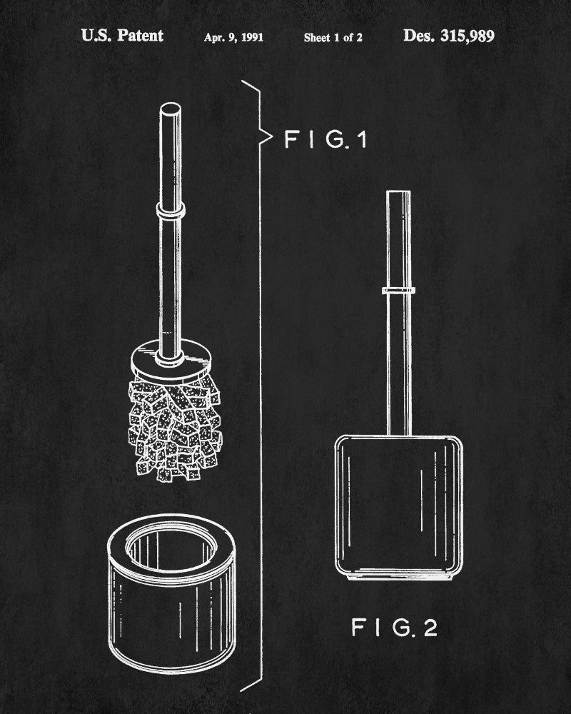 Toilet Brush Patent Print Bathroom Decor Blueprint Art Poster