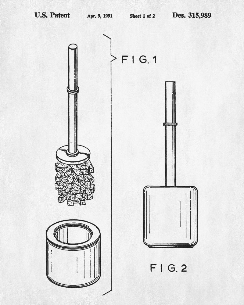 Toilet Brush Patent Print Bathroom Decor Blueprint Art Poster