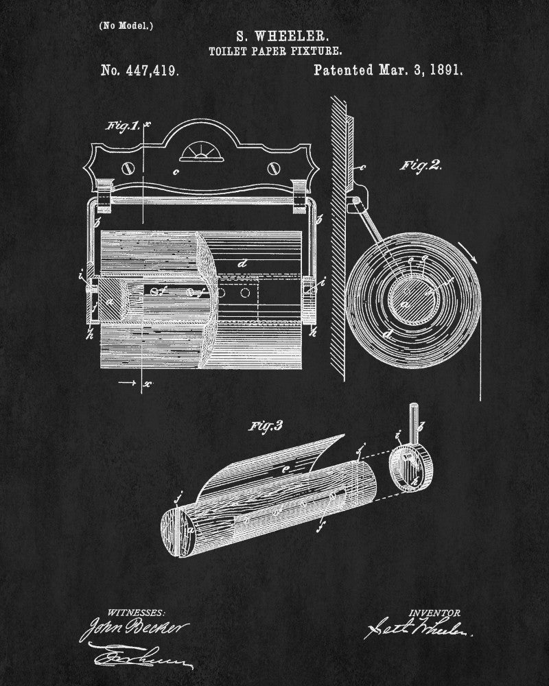 Toilet Paper Holder Patent Print Bathroom Decor Blueprint Art Poster