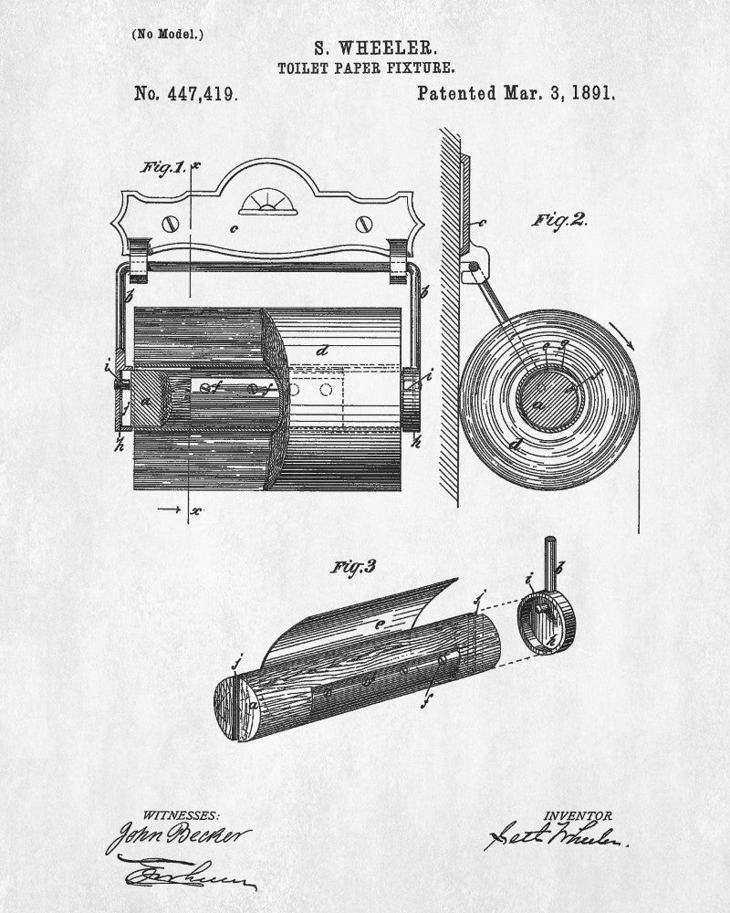 Toilet Paper Holder Patent Print Bathroom Decor Blueprint Art Poster