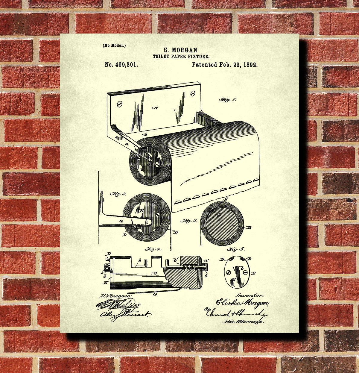 Toilet Paper Holder Patent Print Bathroom Wall Art Blueprint Art Poster