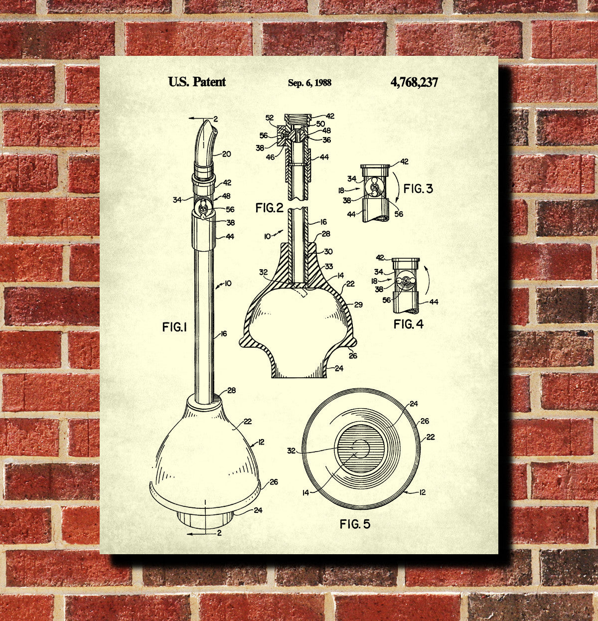 Toilet Plunger Patent Print Bathroom Decor Blueprint Art Poster