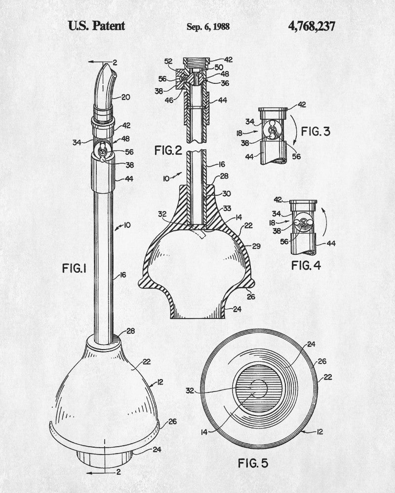 Toilet Plunger Patent Print Bathroom Decor Blueprint Art Poster