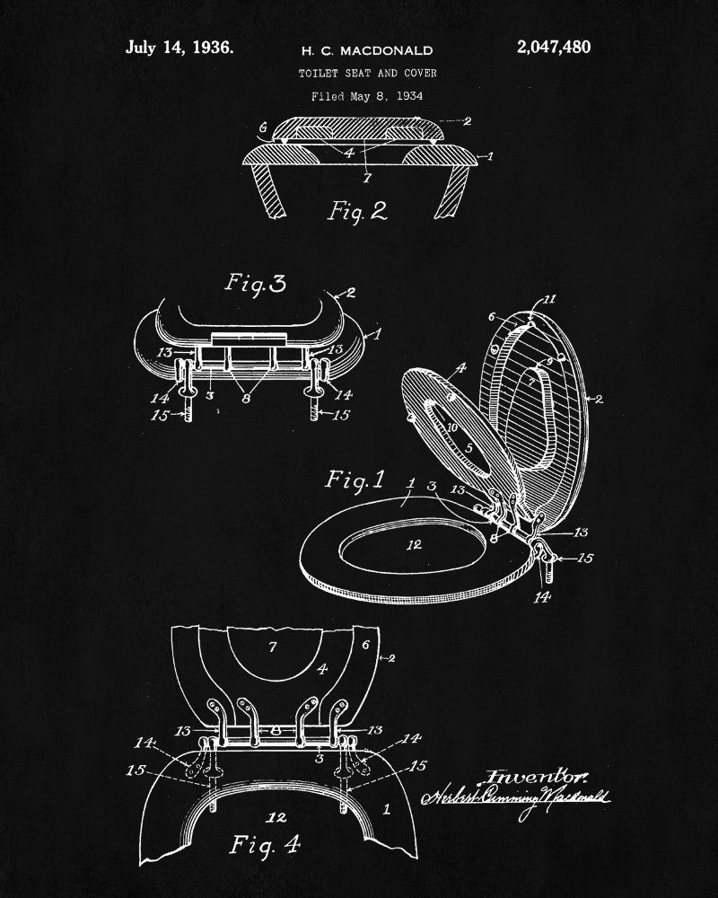 Toilet Seat Patent Print Bathroom Blueprint Wall Art Poster - OnTrendAndFab