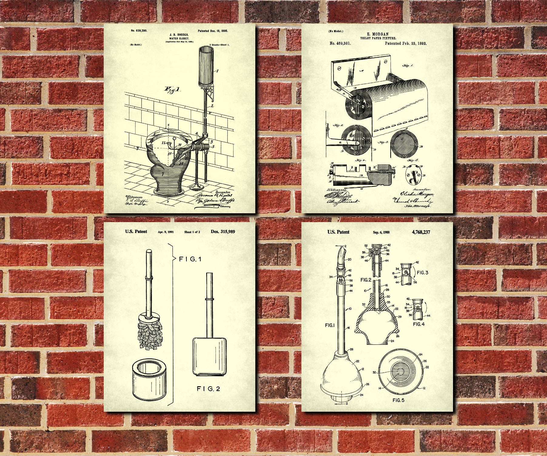 Toilet Wall Art Set of 4 Patent Prints Bathroom Decor