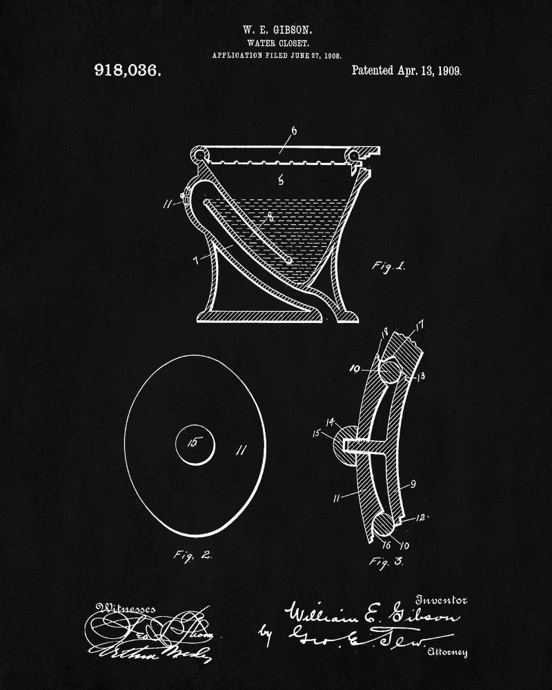 Toilet Patent Print Bathroom Blueprint Wall Art Poster - OnTrendAndFab