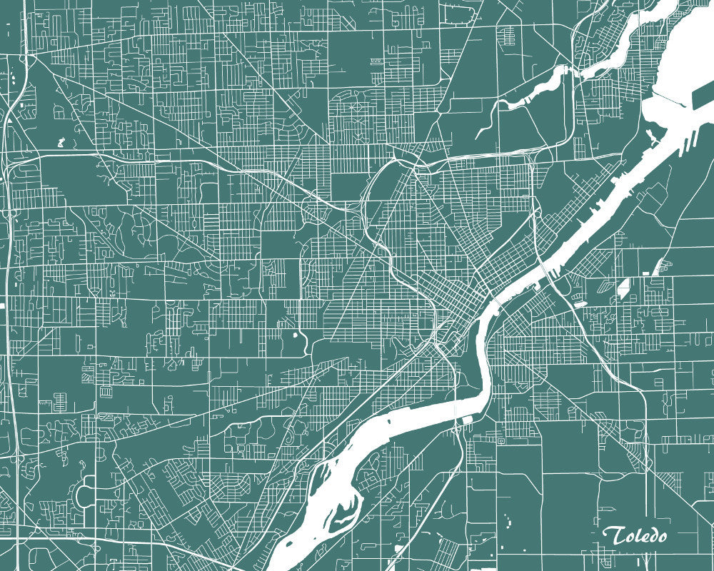 Toledo City Street Map Print Feature Wall Art Poster