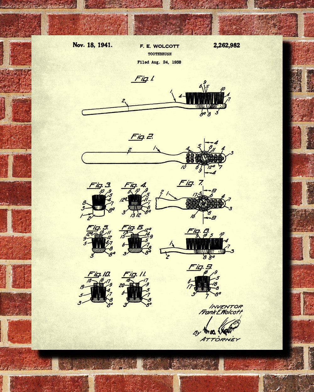 Toothbrush Patent Print Dentist Poster Bathroom Art - OnTrendAndFab