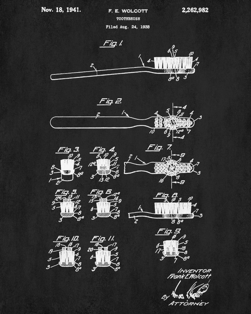Toothbrush Patent Print Dentist Poster Bathroom Art - OnTrendAndFab