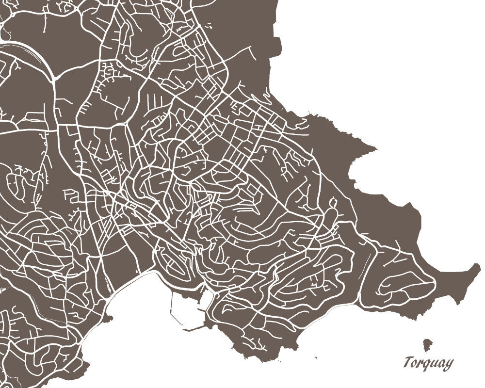 Torquay, England City Street Map Print Feature Wall Art Poster