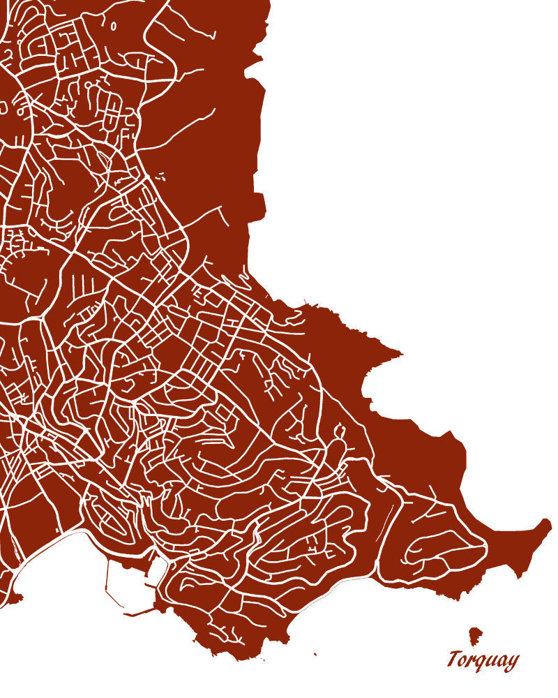 Torquay, England City Street Map Print Feature Wall Art Poster