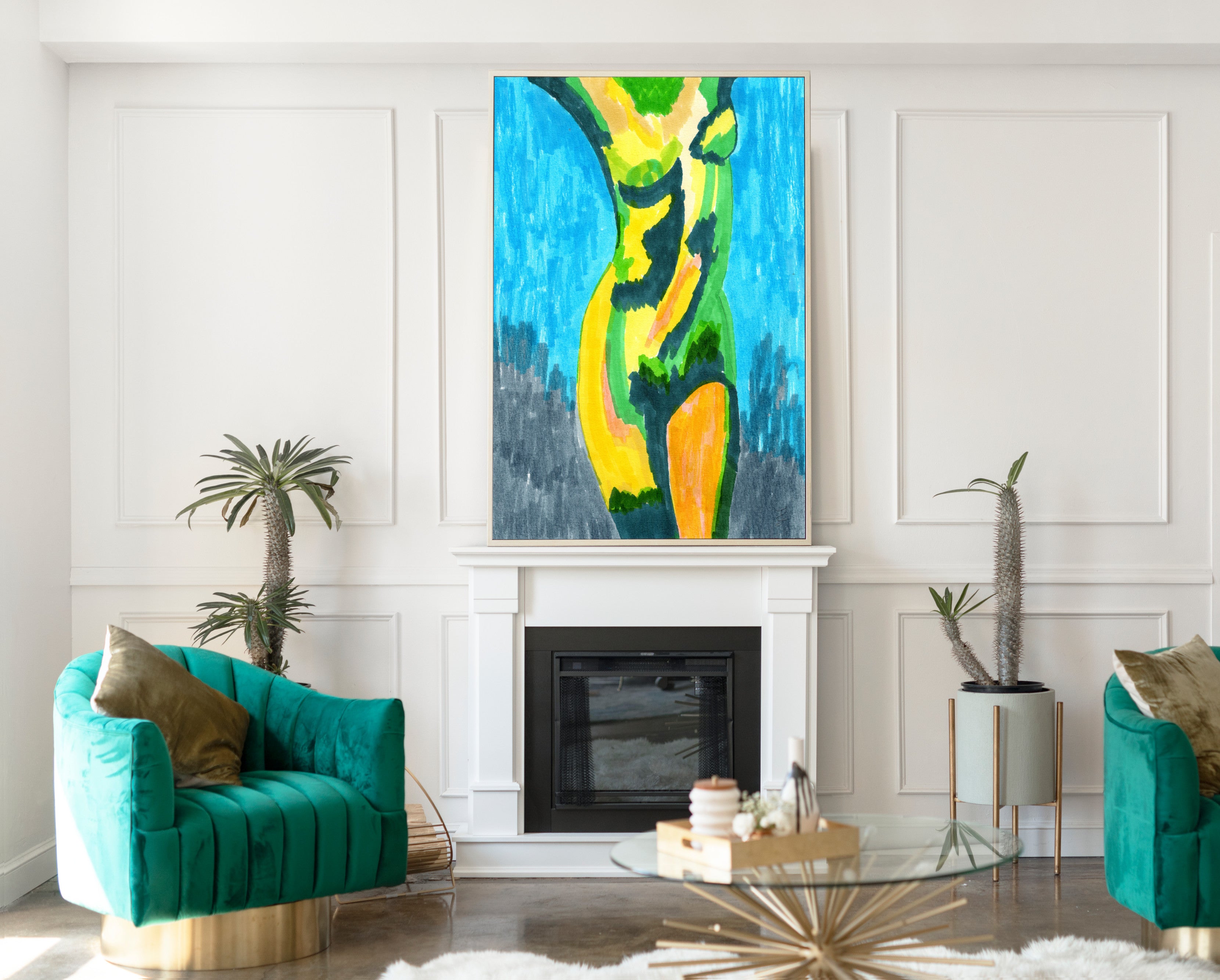 Abstract Girl, Nude Torso, Bright Art Print